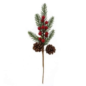 PICK RED BERRIES & PINE CONE PICK 20CM